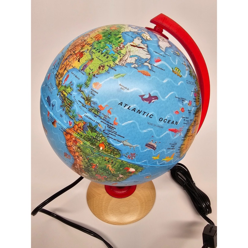 Illuminated Tabletop Globe with Color-Coded Topography‎ and Sturdy Wooden Base - Picture 3 of 10